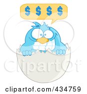 Royalty Free RF Clipart Illustration Of A Blue Bird In An Egg Shell With A Dollar Word Balloon