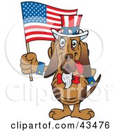 Poster, Art Print Of Patriotic Uncle Sam Bloodhound Waving An American Flag On Independence Day