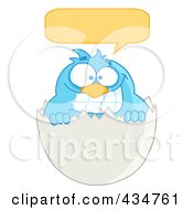 Poster, Art Print Of Blue Bird In An Egg Shell With A Word Balloon