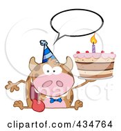 Poster, Art Print Of Happy Cow Holding A Birthday Cake - 2