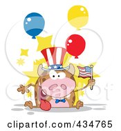 Royalty Free RF Clipart Illustration Of A Patriotic Cow Holding An American Flag 2