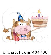 Royalty Free RF Clipart Illustration Of A Happy Cow Holding A Birthday Cake 1