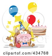 Royalty Free RF Clipart Illustration Of A Happy Cow Holding A Birthday Cake 3