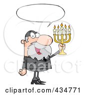 Rabbi Man Holding Up A Menorah With A Word Balloon