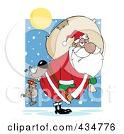 Poster, Art Print Of Dog Biting A Black Santas Butt In The Snow