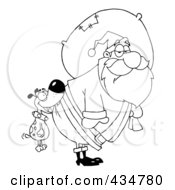 Poster, Art Print Of Outlined Dog Biting Santas Butt