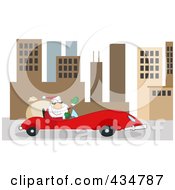 Poster, Art Print Of Santa Driving A Red Car In A City