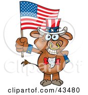 Poster, Art Print Of Patriotic Uncle Sam Bull Waving An American Flag On Independence Day