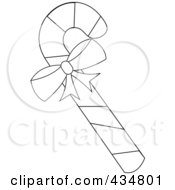 Royalty Free RF Clipart Illustration Of An Outlined Peppermint Candy Cane With A Bow by Pams Clipart