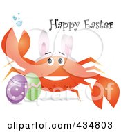 Poster, Art Print Of Festive Crab Wearing Bunny Ears By Easter Eggs With Happy Easter Text