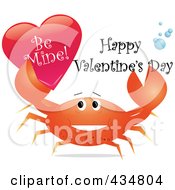 Poster, Art Print Of Festive Crab Holding Up A Be Mine Heart With Happy Valentines Day Text