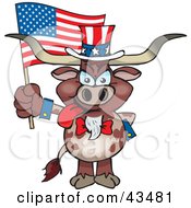 Patriotic Uncle Sam Steer Waving An American Flag On Independence Day