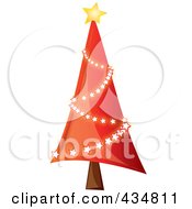 Poster, Art Print Of Shiny Red Christmas Tree With A Star Garland