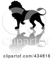 Royalty Free RF Clipart Illustration Of A Black Lion Silhouette And Shadow by Pams Clipart