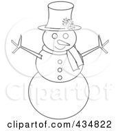 Poster, Art Print Of Outlined Snowman With A Top Hat And Scarf