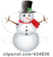 Poster, Art Print Of Happy Snowman With A Top Hat And Scarf