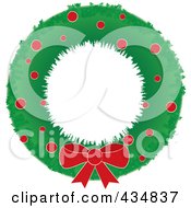 Poster, Art Print Of Green Christmas Wreath With Red Baubles And A Red Bow