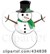 Poster, Art Print Of Happy Snowman With A Top Hat And Green Scarf