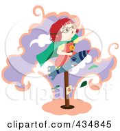 Poster, Art Print Of Girl Pretending To Be A Super Hero Riding On A Rocket On A Post