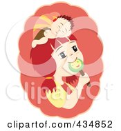 Poster, Art Print Of Girl With A Sleeping Boy On Her Head Eating A Lolipop