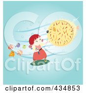 Poster, Art Print Of Girl Doing Kung Fu On A Blowfish To Protect Small Fish