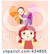 Poster, Art Print Of Boy With A Birthday Gift Over A Girl With Party Balloons On Pink