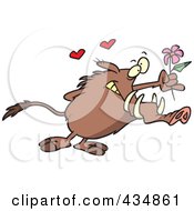 Royalty Free RF Clipart Illustration Of A Romantic Warthog Holding Out A Flower