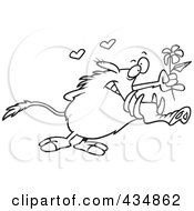 Royalty Free RF Clipart Illustration Of A Line Art Design Of A Sweet Warthog Holding Out A Flower by toonaday