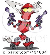 Royalty Free RF Clipart Illustration Of A Red Robot Smoking A Cigarette And Holding Guns by toonaday