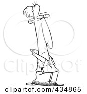 Royalty Free RF Clipart Illustration Of A Line Art Design Of A Wary Man Standing With His Hands In His Pockets