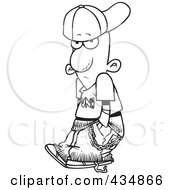 Royalty Free RF Clipart Illustration Of A Line Art Design Of A Black Wannabe Gangster Boy With His Hands In His Pockets by toonaday