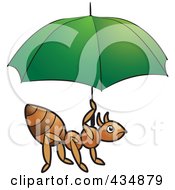 Poster, Art Print Of Ant Holding A Green Umbrella