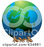 Royalty Free RF Clipart Illustration Of Ants Carrying A Globe by Lal Perera