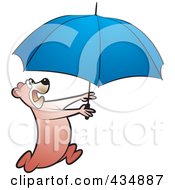 Poster, Art Print Of Bear Running With A Blue Umbrella
