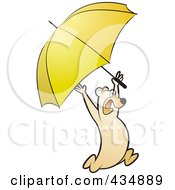 Poster, Art Print Of Bear Running With A Yellow Umbrella