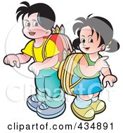 Poster, Art Print Of School Boy And Girl With Backpacks