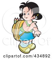 Royalty Free RF Clipart Illustration Of A School Girl With A Backpack by Lal Perera