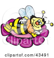Poster, Art Print Of Honey Bee Character Relaxing On A Purple Flower