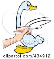Artists Hand Drawing A White Duck