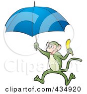 Poster, Art Print Of Green Monkey Holding A Banana And Umbrella