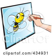 Poster, Art Print Of Illustrators Hand Drawing A Bee