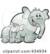Royalty Free RF Clipart Illustration Of A Baby And Mother Elephant