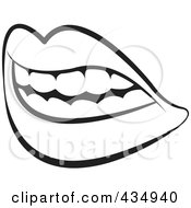 Poster, Art Print Of Outlined Female Mouth With Lips And Teeth