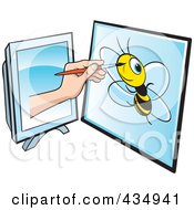 Poster, Art Print Of Illustrators Hand Drawing A Bee On A Tablet