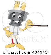 Royalty Free RF Clipart Illustration Of An Electric Plug Mascot Holding A Pointer Stick