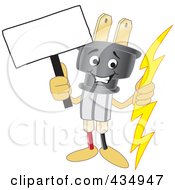 Poster, Art Print Of Electric Plug Mascot Holding A Blank Sign