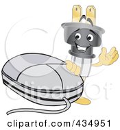 Electric Plug Mascot With A Computer Mouse