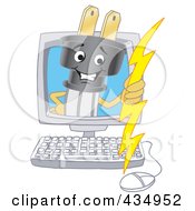 Poster, Art Print Of Electric Plug Mascot On A Computer Screen