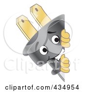 Poster, Art Print Of Electric Plug Mascot Looking Around A Blank Sign