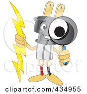 Electric Plug Mascot Using A Magnifying Glass